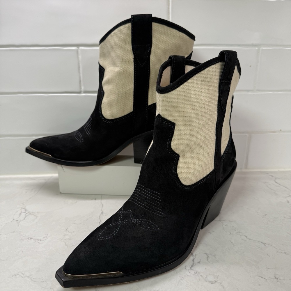 Dolce Vita Womens Nashe Western Booties Boots 2 Tone‎ Black Nubuck Suede 8.5 New